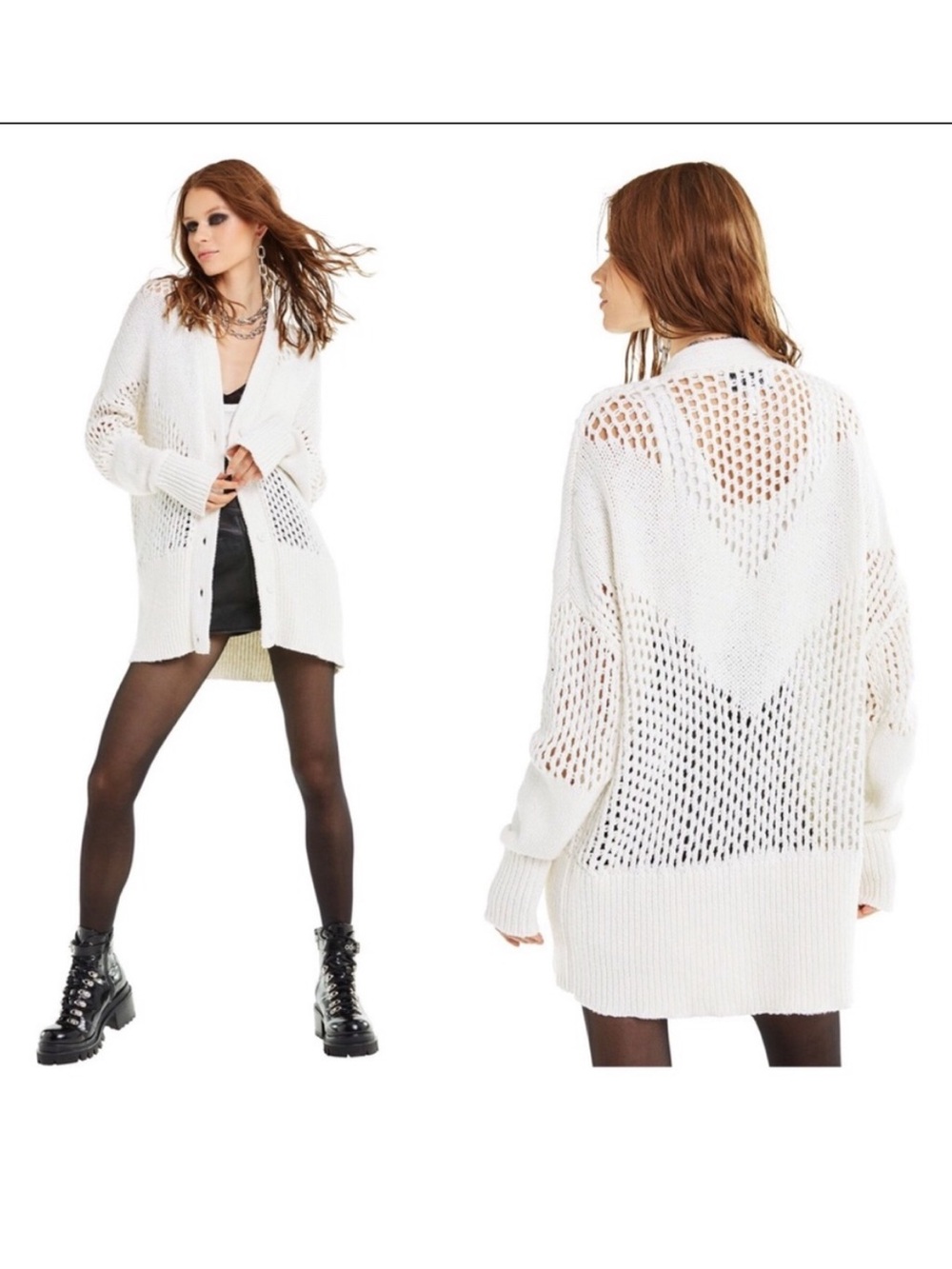 Wildfox Backyard‎ Open Knit Cotton Cardigan Sweater White Size Medium